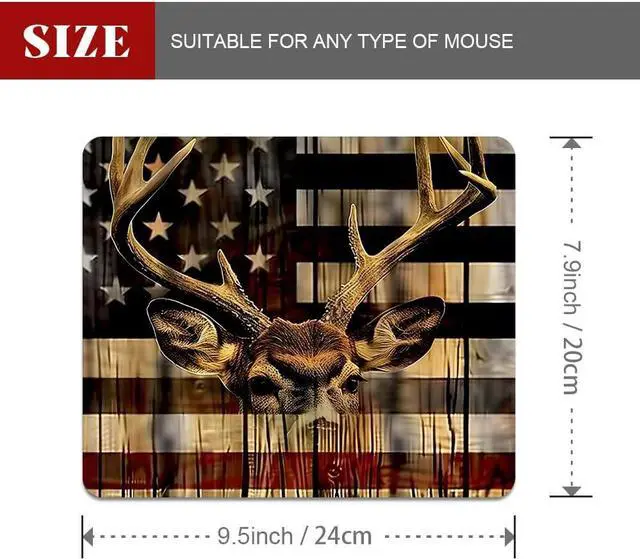 Alt view image 2 of 7 - Wood Grain American Flag Hunting Deer Square Mouse pad Texture Waterproof Anti Slip Rubber Base Computer Mouse pad Laptop Mouse pad