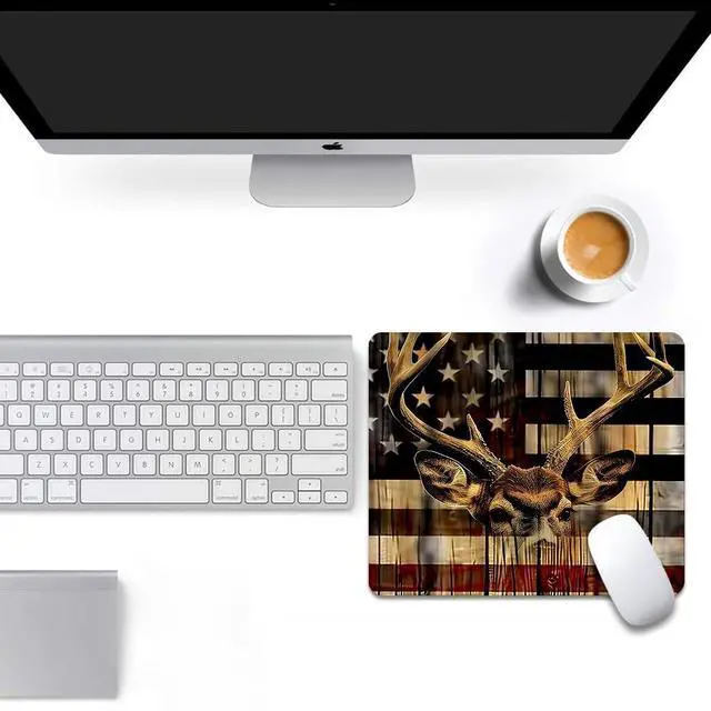 Alt view image 6 of 7 - Wood Grain American Flag Hunting Deer Square Mouse pad Texture Waterproof Anti Slip Rubber Base Computer Mouse pad Laptop Mouse pad