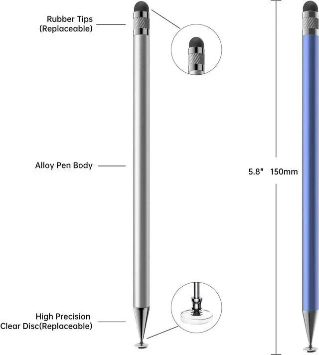 Alt view image 2 of 7 - Stylus (10 Pcs) 2-in-1 Stylus Pen for Touch Screen High Precision and Sensitivity Suitable for iPhone/ipad/Android Tablets Compatible with Touch Screens (Silver/Blue/Rose Gold/White/Black)