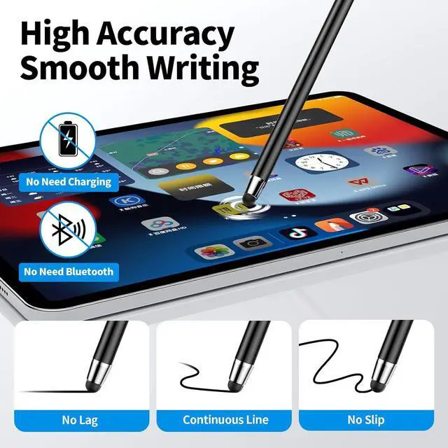 Alt view image 4 of 7 - Stylus Pen for Touchscreen 5 PCS Stylus Stylus 2-in-1 High Sensitivity Precision Suitable for Touch Screens of iPhone/ipad/Android Tablet(Black)