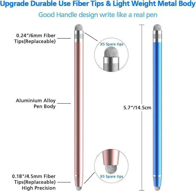 Alt view image 3 of 7 - Stylus Pen for Touchscreen 5 Pack Dual Fiber Stylus High Sensitivity and Precision Universal Stylus Pen for Ipad iPhone Android Galaxy  Surface Kindle All Capacitive Touch Screens