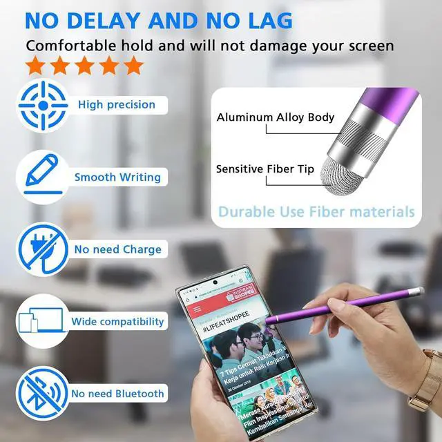 Alt view image 4 of 7 - Stylus Pen for Touchscreen 5 Pack Dual Fiber Stylus High Sensitivity and Precision Universal Stylus Pen for Ipad iPhone Android Galaxy  Surface Kindle All Capacitive Touch Screens