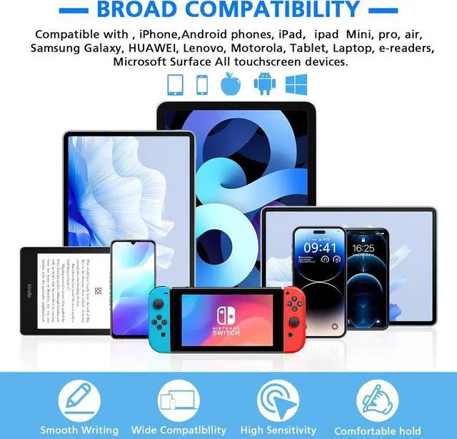 Alt view image 6 of 7 - Stylus Pen for Touchscreen 5 Pack Dual Fiber Stylus High Sensitivity and Precision Universal Stylus Pen for Ipad iPhone Android Galaxy  Surface Kindle All Capacitive Touch Screens