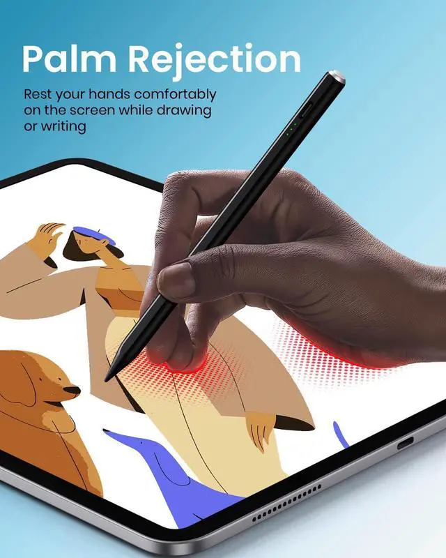 Alt view image 5 of 7 - Stylus Pen for iPad(2018-2025)-2X Faster Charge with Tilt Sensitivity & Palm Rejection for iPad 11/10/9/8/7/6th Gen Air 7/6/5/4/3/M3/M2 Pro 13/12.9/11/M4 Mini 7/6/5th Black