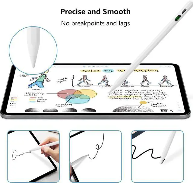 Alt view image 6 of 7 - Pencil for  Tilt Sensitivity Palm Rejection Stylus Pen for iPad A16 11/10/9/8/7/6 Generation iPad Pro 12.9/13in/11-inch M4 iPad Air M3/M2/5/4/3 iPad mini A17 7/6/5 Gen Fast Charge (White)