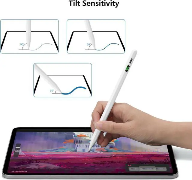 Alt view image 5 of 7 - Pencil for  Tilt Sensitivity Palm Rejection Stylus Pen for iPad A16 11/10/9/8/7/6 Generation iPad Pro 12.9/13in/11-inch M4 iPad Air M3/M2/5/4/3 iPad mini A17 7/6/5 Gen Fast Charge (White)