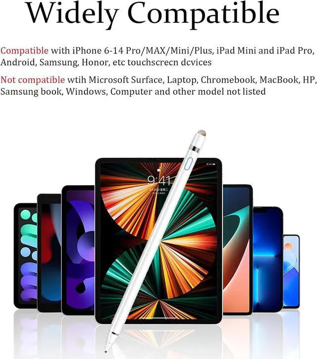 Alt view image 6 of 6 - Active Stylus Pens for Touch Screens Rechargeable Universal iPad Pencil Pen for iPad/iOS/Android/iPad Air/Pro/Mini/iPhone// and More