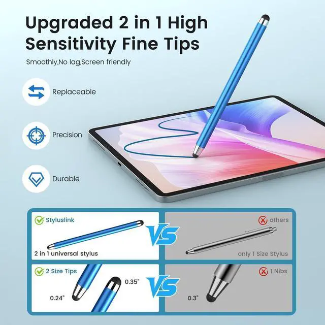 Alt view image 4 of 7 - Stylus Pen for Touchscreen 10 Pack 2 in 1 Universal Stylus High Precision Sensitivity Stylus Pen for ipad iPhone Android Galaxy  Chromebook Tablet All Capacitive Touch Screens