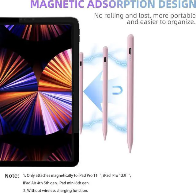 Alt view image 7 of 7 - Stylus Pen for iPad 6th-10th Energy-Saving Fast Charging  Pencil for iPad Air 5/4/3rd iPad Pro 11/12.9 Inch iPad mini 5/6th (Pink)