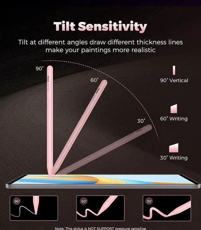 Alt view image 6 of 7 - Pen for iPad (A16) 11th 10th Gen Fast Charge for Pad Pencil with Tilt & Palm Rejection Digital Pen for 2018-2025  iPad 6th-11th/A16 Pro 13/12.9/11/M4 Air 3/4/5/M2/M3 Mini 5/6 -Pink