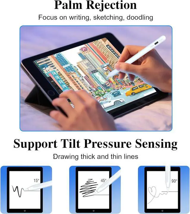 Alt view image 3 of 7 - Stylus Pen for iPad 2018-2025 No Lag Tilt Sensitivity Bluetooth Fast Charge for  Pencil with Magnetic Compatible with iPad 11/10/9/8/7/6 Air 3/4/5 Pro 11/12.9/M4 Mini 5/6