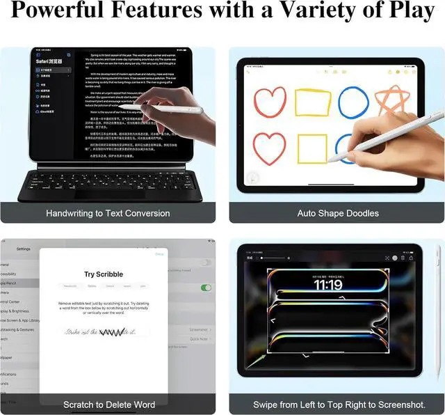 Alt view image 6 of 7 - Stylus Pen for iPad 2018-2025 No Lag Tilt Sensitivity Bluetooth Fast Charge for  Pencil with Magnetic Compatible with iPad 11/10/9/8/7/6 Air 3/4/5 Pro 11/12.9/M4 Mini 5/6