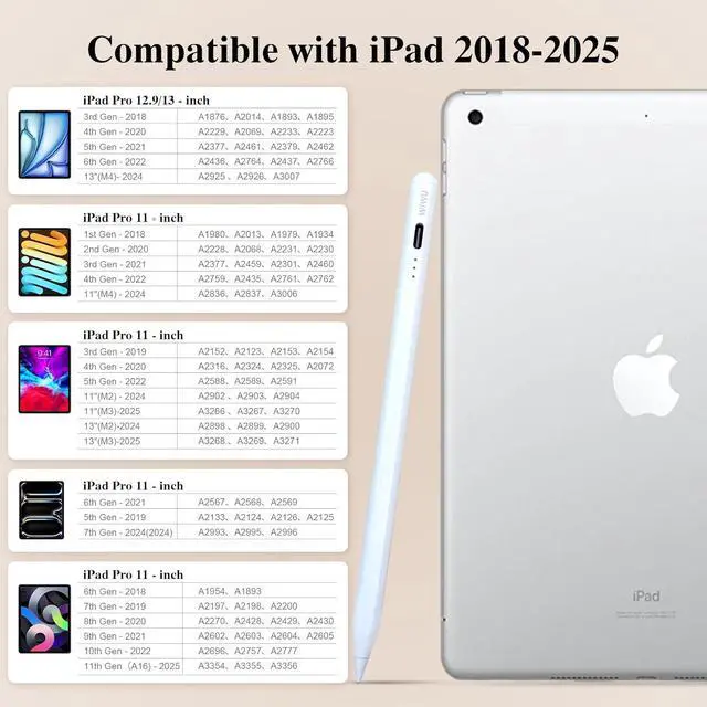 Alt view image 7 of 7 - Stylus Pen for iPad 2018-2025 No Lag Tilt Sensitivity Bluetooth Fast Charge for  Pencil with Magnetic Compatible with iPad 11/10/9/8/7/6 Air 3/4/5 Pro 11/12.9/M4 Mini 5/6