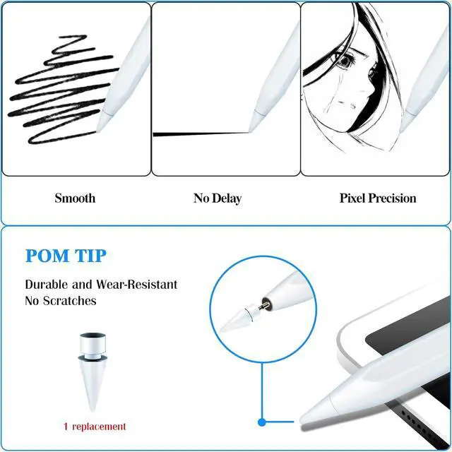 Alt view image 2 of 7 - Stylus Pen for iPad 2018-2025 No Lag Tilt Sensitivity Bluetooth Fast Charge for  Pencil with Magnetic Compatible with iPad 11/10/9/8/7/6 Air 3/4/5 Pro 11/12.9/M4 Mini 5/6