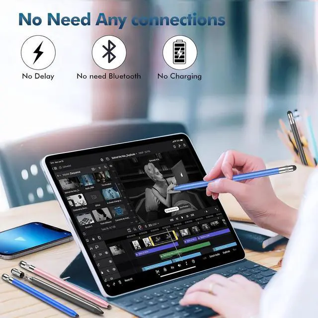 Alt view image 5 of 7 - Stylus Pen for Touchscreen 3-in-1 Rubber Disc Stylus High Sensitivity and Precision Universal Stylus Pen Compatible for Ipad iPhone Android Kindle All Capacitive Tablets