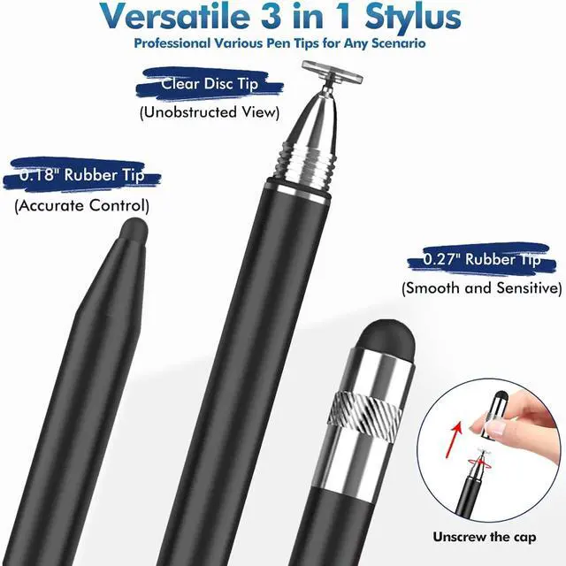 Alt view image 4 of 7 - Stylus Pen for Touchscreen 3-in-1 Rubber Disc Stylus High Sensitivity and Precision Universal Stylus Pen Compatible for Ipad iPhone Android Kindle All Capacitive Tablets