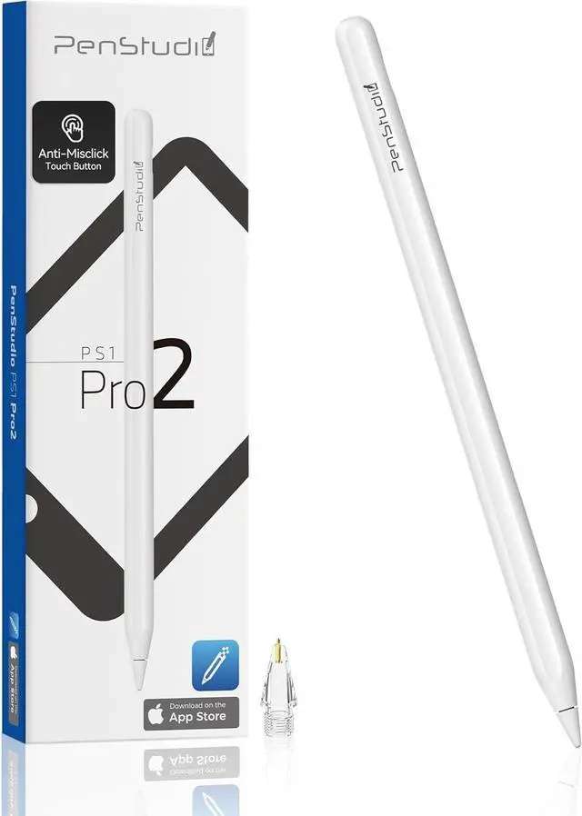 Main image of PS1-Pro2 Stylus Pen for  iPad 2018-2025Anti-Misclick Custom Shortcuts Pixel-Perfect with Metal Chrome TipPencil for iPad 11th & 10th Generation Pro 11/12.9/M4 Air 3/4/5/M2/M3 mini 5/6th