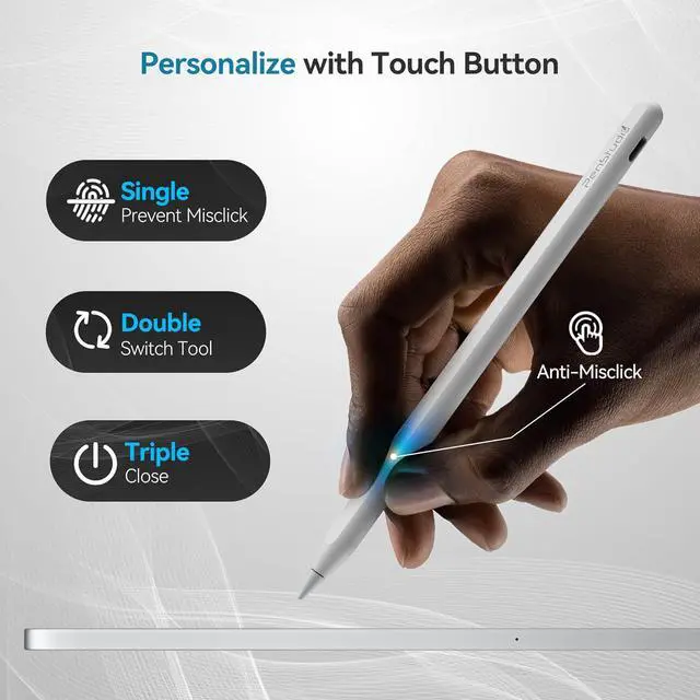Alt view image 4 of 7 - PS1-Pro2 Stylus Pen for  iPad 2018-2025Anti-Misclick Custom Shortcuts Pixel-Perfect with Metal Chrome TipPencil for iPad 11th & 10th Generation Pro 11/12.9/M4 Air 3/4/5/M2/M3 mini 5/6th