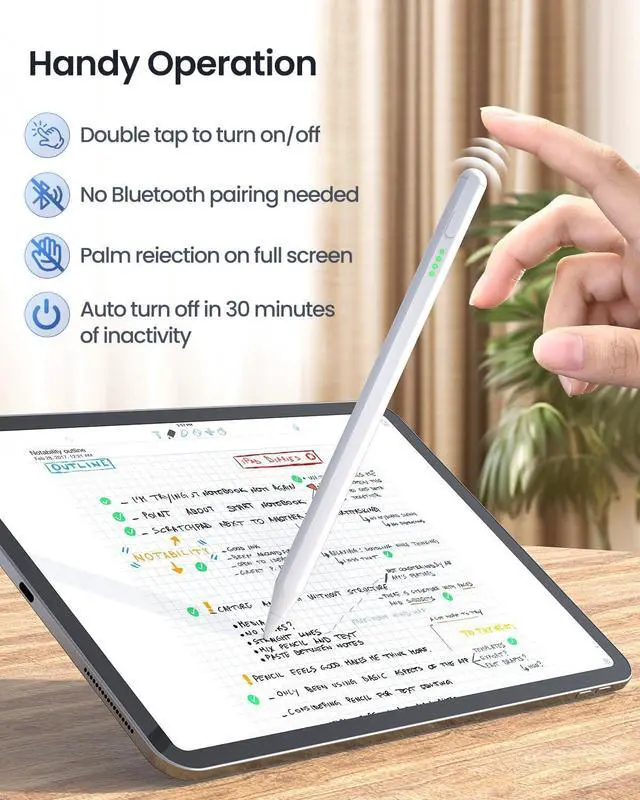 Alt view image 3 of 6 - Stylus Pen for iPad 2018-2025 - LED Power Display Fast Charging Pencil (1st Generation) with Tilt Sensitivity Palm Rejection for iPad Air/Pro/Mini
