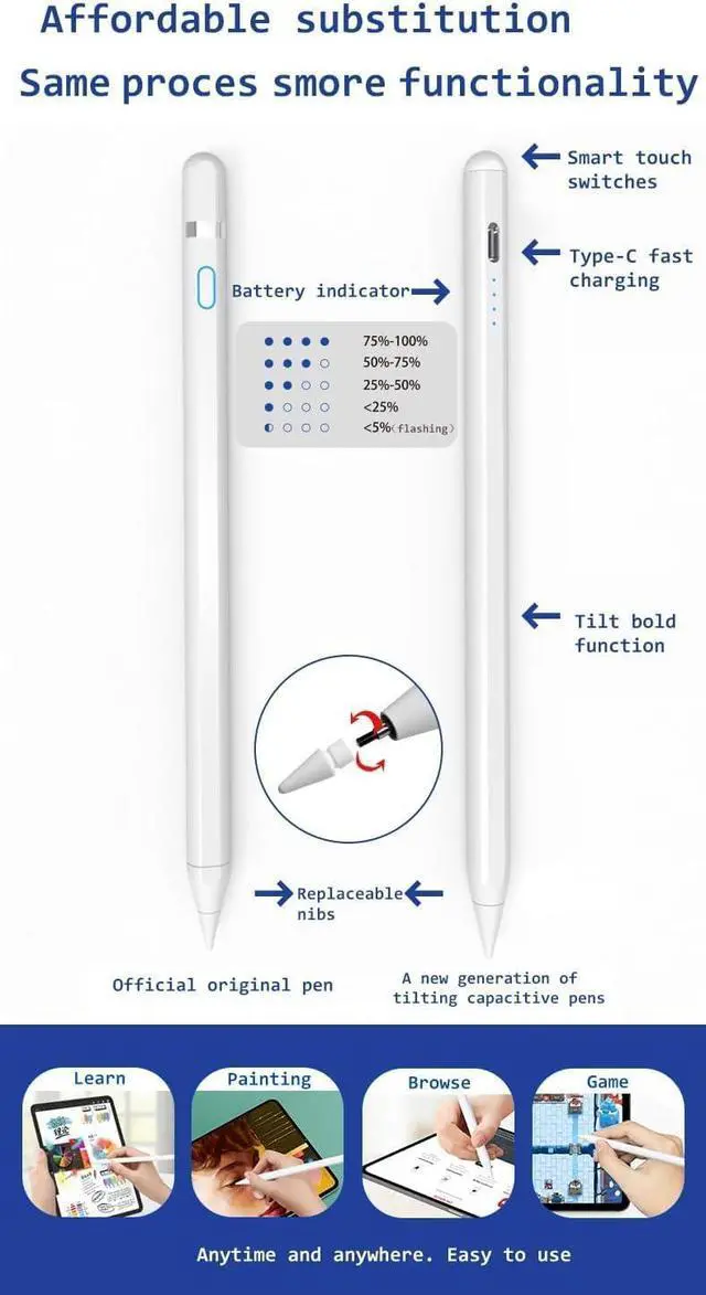 Alt view image 5 of 6 - AMZ Fire Tablet Stylus Pen for AMZ Fire HD 10 Pen Fire Max 11 Pen Fire HD 8 Pen Tablets Touch Screen S Pen (White)