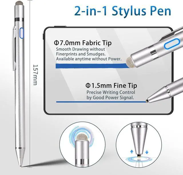 Alt view image 3 of 6 - Stylus for  Galaxy S24/S23 Pencil - Fine Tip Digital Pen with Magnetic Fabric Cap 2 in 1 Sensitive Good for Writing and Drawing High-Precision Pencil for  Galaxy S24/S23 Black