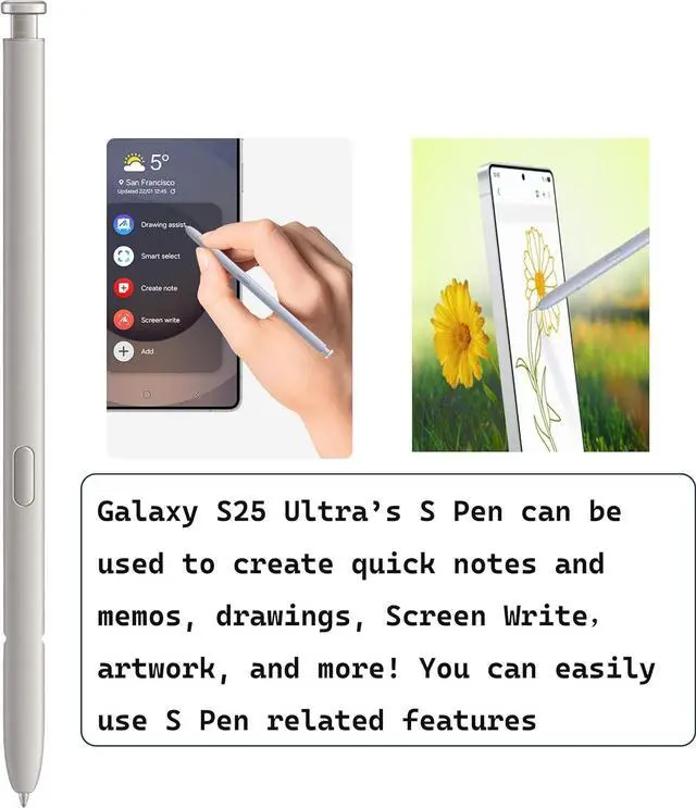Alt view image 3 of 6 - Galaxy S25 Ultra S Pen Replacement for  Galaxy S25 Ultra 5G All Versions Touch Stylus Pen + 5xTips/Nibs (Gray)