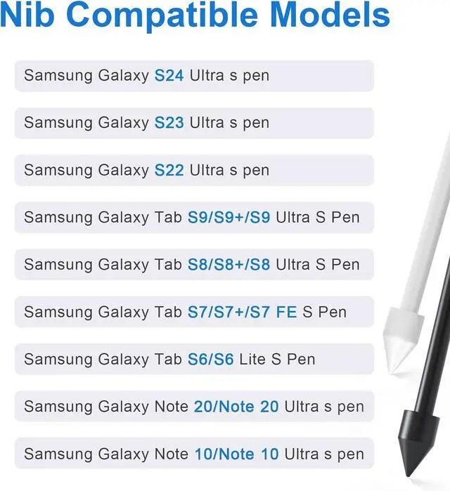 Alt view image 2 of 7 - 10 PCS Tips/Nibs Replacement for  Galaxy Tab S9/S9FE+/S9 Ultra S8/S8+/S8 Ultra S7/S7+/S7 FE S6/S6 Lite Note20/10/10 Plus/10 Lite S21/S22/S23/S24/S25 Ultra S Pen Kindle Scribe Pen