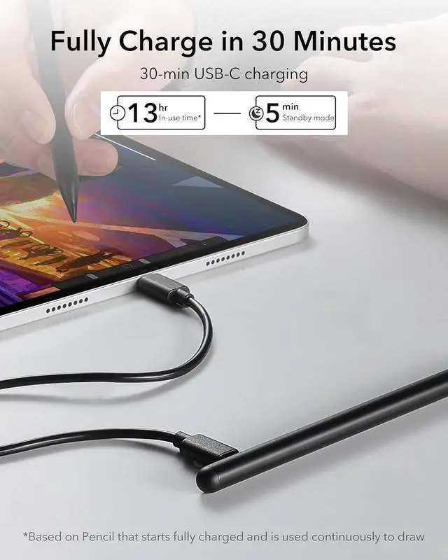 Alt view image 3 of 7 - Stylus Pen for iPad 2018-2025 Tilt Sensitivity Palm Rejection Compatible with iPad 11th(A16)/10th Generation iPad Air 11/13 iPad Pro 11/12.9/13 iPad mini 6/5 Black