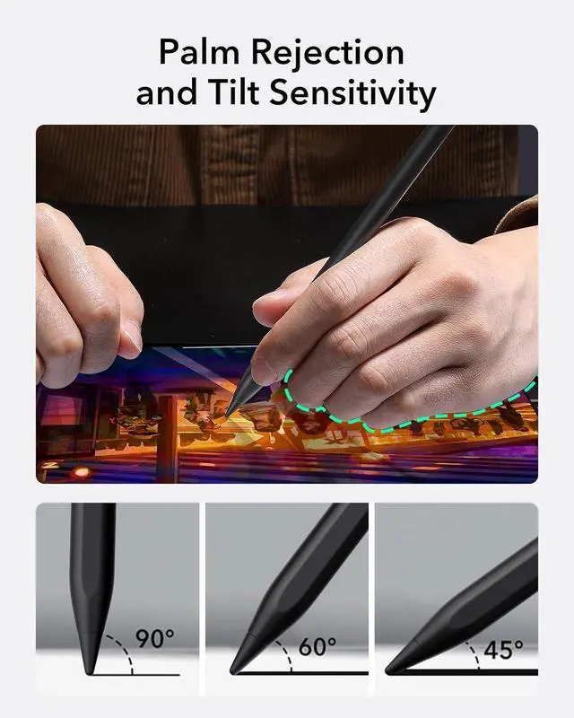 Alt view image 5 of 7 - Stylus Pen for iPad 2018-2025 Tilt Sensitivity Palm Rejection Compatible with iPad 11th(A16)/10th Generation iPad Air 11/13 iPad Pro 11/12.9/13 iPad mini 6/5 Black