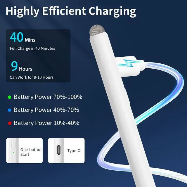 Alt view image 3 of 7 - 2-in-1 Pencil for  iPad Stylus Pen for iPad Stylus Pen for Touchscreen Suitable for iPad/iPhone//Android Smartphone and Tablets Compatible with All Touchscreen (White)