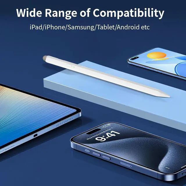 Alt view image 4 of 7 - 2-in-1 Pencil for  iPad Stylus Pen for iPad Stylus Pen for Touchscreen Suitable for iPad/iPhone//Android Smartphone and Tablets Compatible with All Touchscreen (White)