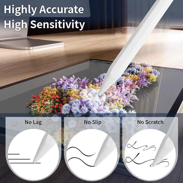 Alt view image 5 of 7 - 2-in-1 Pencil for  iPad Stylus Pen for iPad Stylus Pen for Touchscreen Suitable for iPad/iPhone//Android Smartphone and Tablets Compatible with All Touchscreen (White)