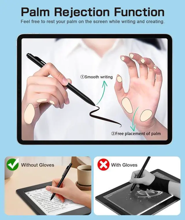 Alt view image 4 of 7 - EMR Stylus Compatible with Remarkable 2 Replacement Digital Pen with Eraser 4096 Pressure Levels Palm Rejection Tilt Support-5 Pen Tips (Black)