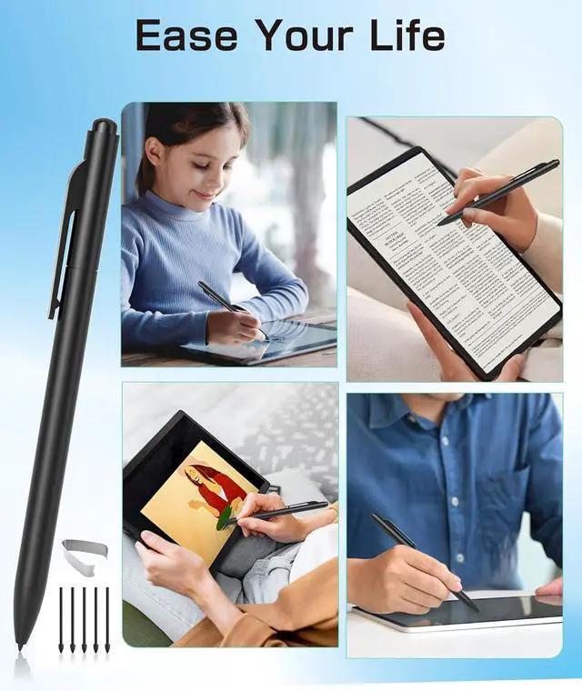 Alt view image 7 of 7 - EMR Stylus Compatible with Remarkable 2 Replacement Digital Pen with Eraser 4096 Pressure Levels Palm Rejection Tilt Support-5 Pen Tips (Black)