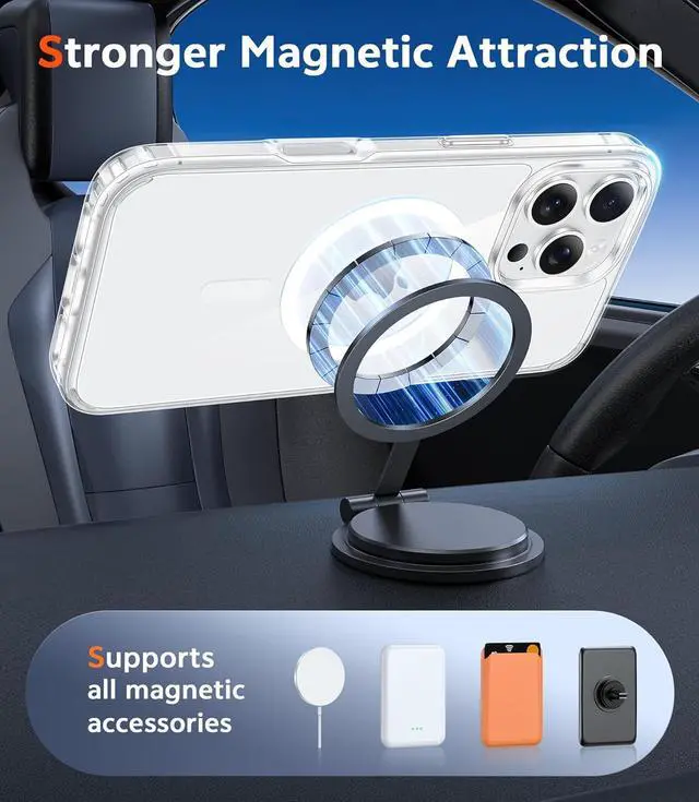 Alt view image 4 of 7 - for iPhone 16 Pro-Max Case: Clear Magnetic Phone Cases with Screen Protector Compatible with Magsafe Slim Anti Yellowing Rugged Shockproof Protective Transparent Cell Cover (A-Clear)