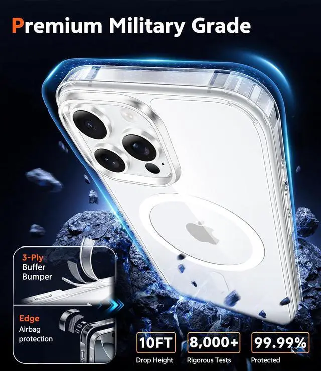 Alt view image 6 of 7 - for iPhone 16 Pro-Max Case: Clear Magnetic Phone Cases with Screen Protector Compatible with Magsafe Slim Anti Yellowing Rugged Shockproof Protective Transparent Cell Cover (A-Clear)