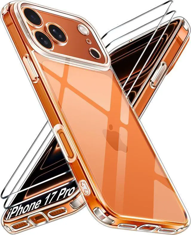 Main image of 3-in-1 Clear Case Designed for iPhone 17 Pro 6.3 2025 with 2 Pack Tempered Glass Screen Protector Military Shockproof Hard Back Slim for iPhone 17 Pro Cover - Clear