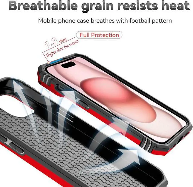 Alt view image 7 of 7 - Compatible with iPhone 15 Case with HD Screen Protector & Slide Camera Cover & Rotated Ring Kickstand [Military-Grade] Phone Case for iPhone 15 Red