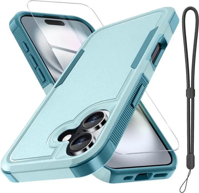 Main image of Case for iPhone 17 Phone Cover with Screen Protector Military Grade Heavy Duty Shockproof PhoneCase with Wrist Lanyard Strap 2025 Mint Green