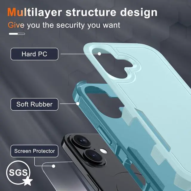 Alt view image 3 of 7 - Case for iPhone 17 Phone Cover with Screen Protector Military Grade Heavy Duty Shockproof PhoneCase with Wrist Lanyard Strap 2025 Mint Green