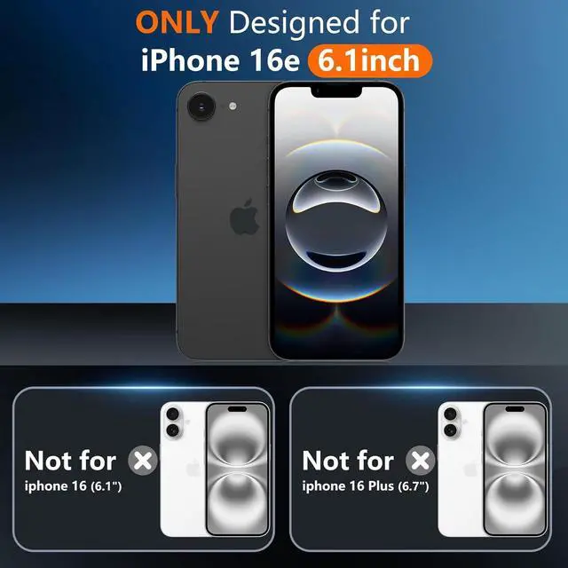 Alt view image 2 of 7 - Designed for iPhone 16e Case [12 FT Military Grade Protection] 2 Pack [Tempered Glass Screen Protectors] Heavy Duty Shockproof Case for iPhone 16e 2025 6.1 Black