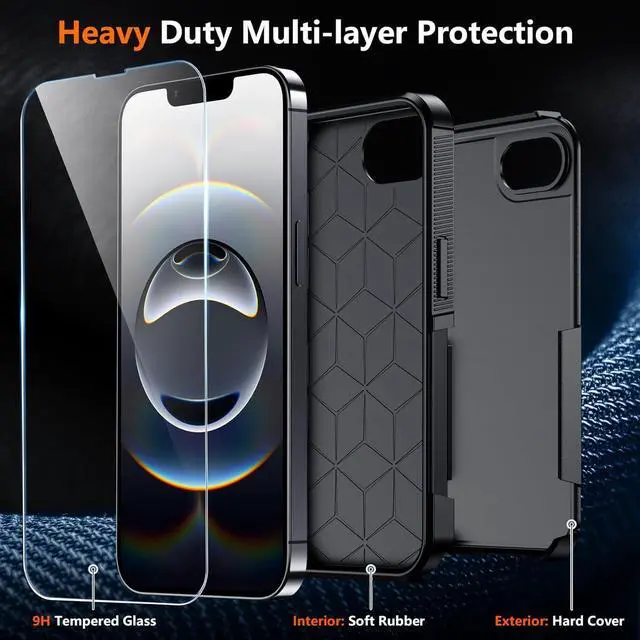Alt view image 4 of 7 - Designed for iPhone 16e Case [12 FT Military Grade Protection] 2 Pack [Tempered Glass Screen Protectors] Heavy Duty Shockproof Case for iPhone 16e 2025 6.1 Black