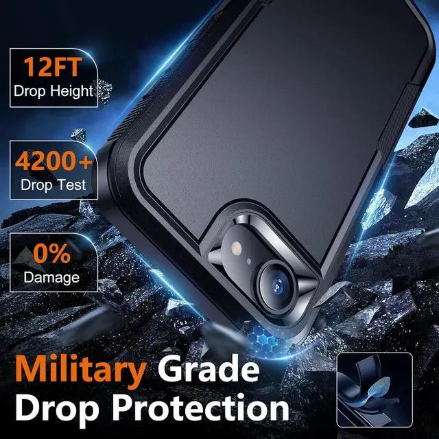 Alt view image 5 of 7 - Designed for iPhone 16e Case [12 FT Military Grade Protection] 2 Pack [Tempered Glass Screen Protectors] Heavy Duty Shockproof Case for iPhone 16e 2025 6.1 Black