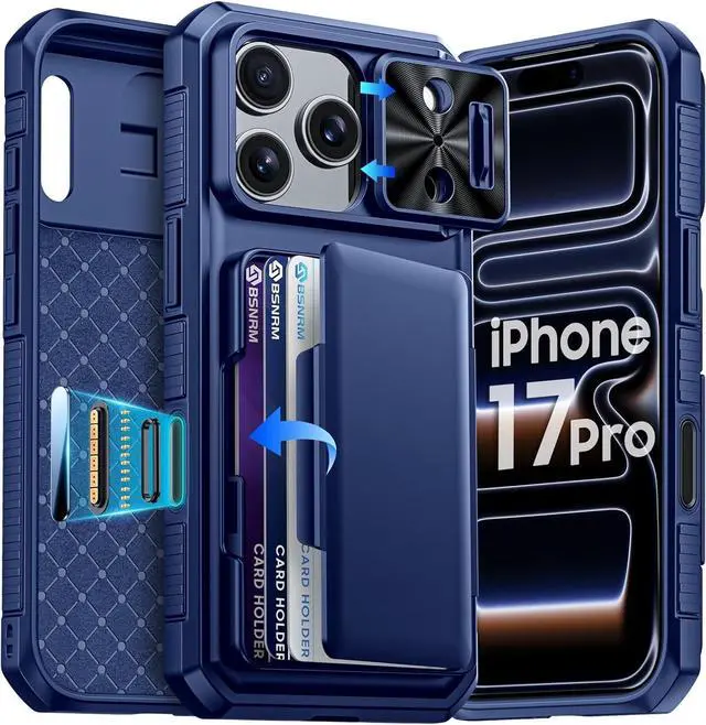 Main image of for iPhone 17 Pro Case Wallet Built-in Card Holder (4-5 Cards) RFID Blocking Camera Control Button Slide Camera Cover Shockproof Rugged Phone Case for iPhone 17 Pro Sapphire Blue