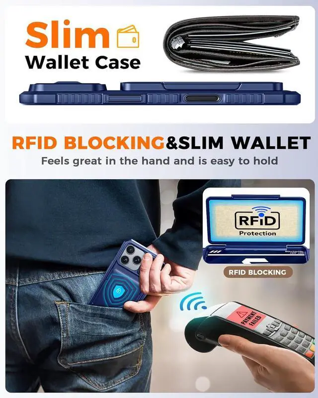 Alt view image 4 of 7 - for iPhone 17 Pro Case Wallet Built-in Card Holder (4-5 Cards) RFID Blocking Camera Control Button Slide Camera Cover Shockproof Rugged Phone Case for iPhone 17 Pro Sapphire Blue