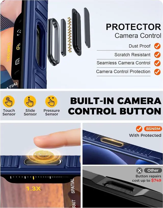 Alt view image 5 of 7 - for iPhone 17 Pro Case Wallet Built-in Card Holder (4-5 Cards) RFID Blocking Camera Control Button Slide Camera Cover Shockproof Rugged Phone Case for iPhone 17 Pro Sapphire Blue