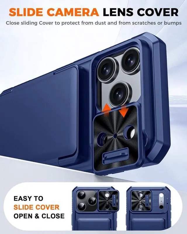 Alt view image 6 of 7 - for iPhone 17 Pro Case Wallet Built-in Card Holder (4-5 Cards) RFID Blocking Camera Control Button Slide Camera Cover Shockproof Rugged Phone Case for iPhone 17 Pro Sapphire Blue