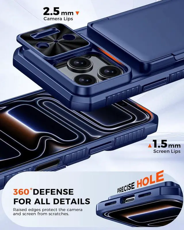 Alt view image 7 of 7 - for iPhone 17 Pro Case Wallet Built-in Card Holder (4-5 Cards) RFID Blocking Camera Control Button Slide Camera Cover Shockproof Rugged Phone Case for iPhone 17 Pro Sapphire Blue