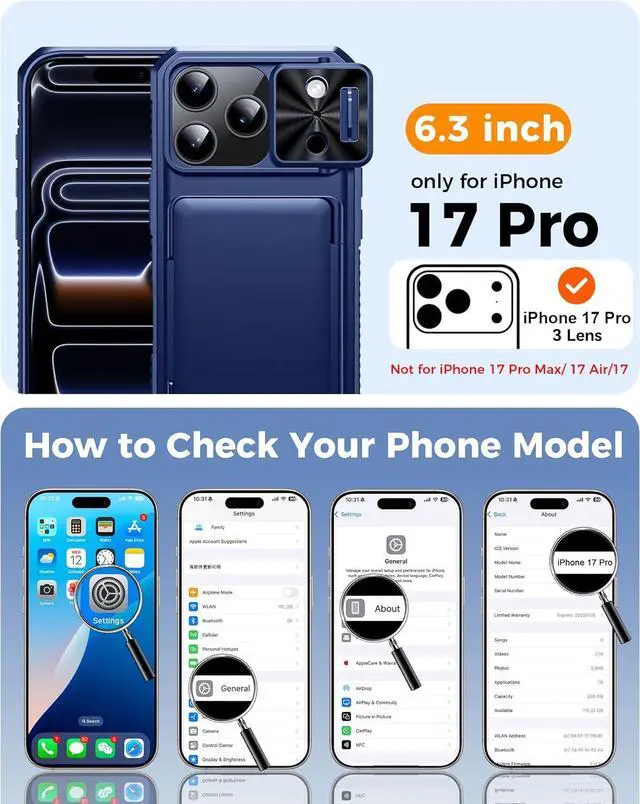 Alt view image 2 of 7 - for iPhone 17 Pro Case Wallet Built-in Card Holder (4-5 Cards) RFID Blocking Camera Control Button Slide Camera Cover Shockproof Rugged Phone Case for iPhone 17 Pro Sapphire Blue