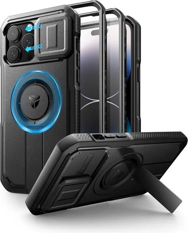 Main image of for iPhone 14 Pro Max Case with Slide Camera Cover & Adjustable Kickstand & Built-in Screen Protector Magnetic Rugged Shockproof Bumper Cases Heavy-Duty Magnetic Protective Cover Black